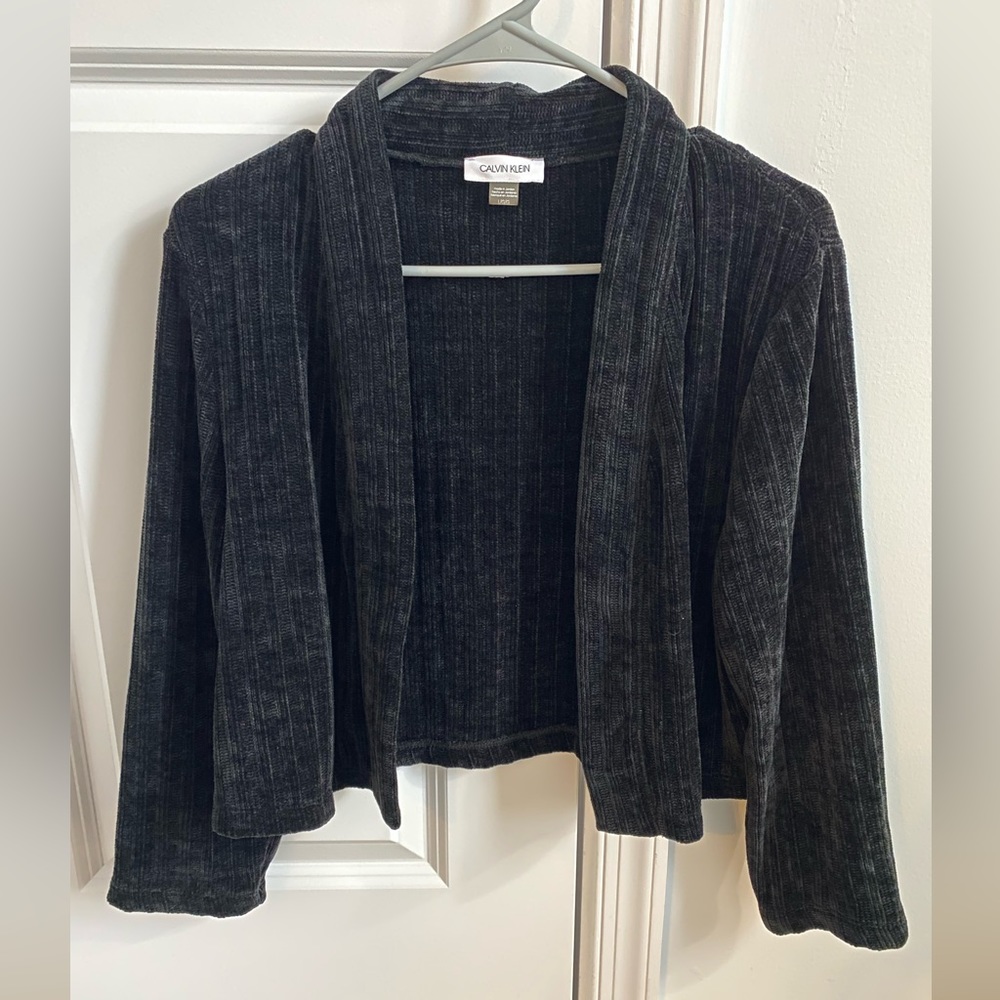 Calvin Klein Black Cropped Open Front Cardigan